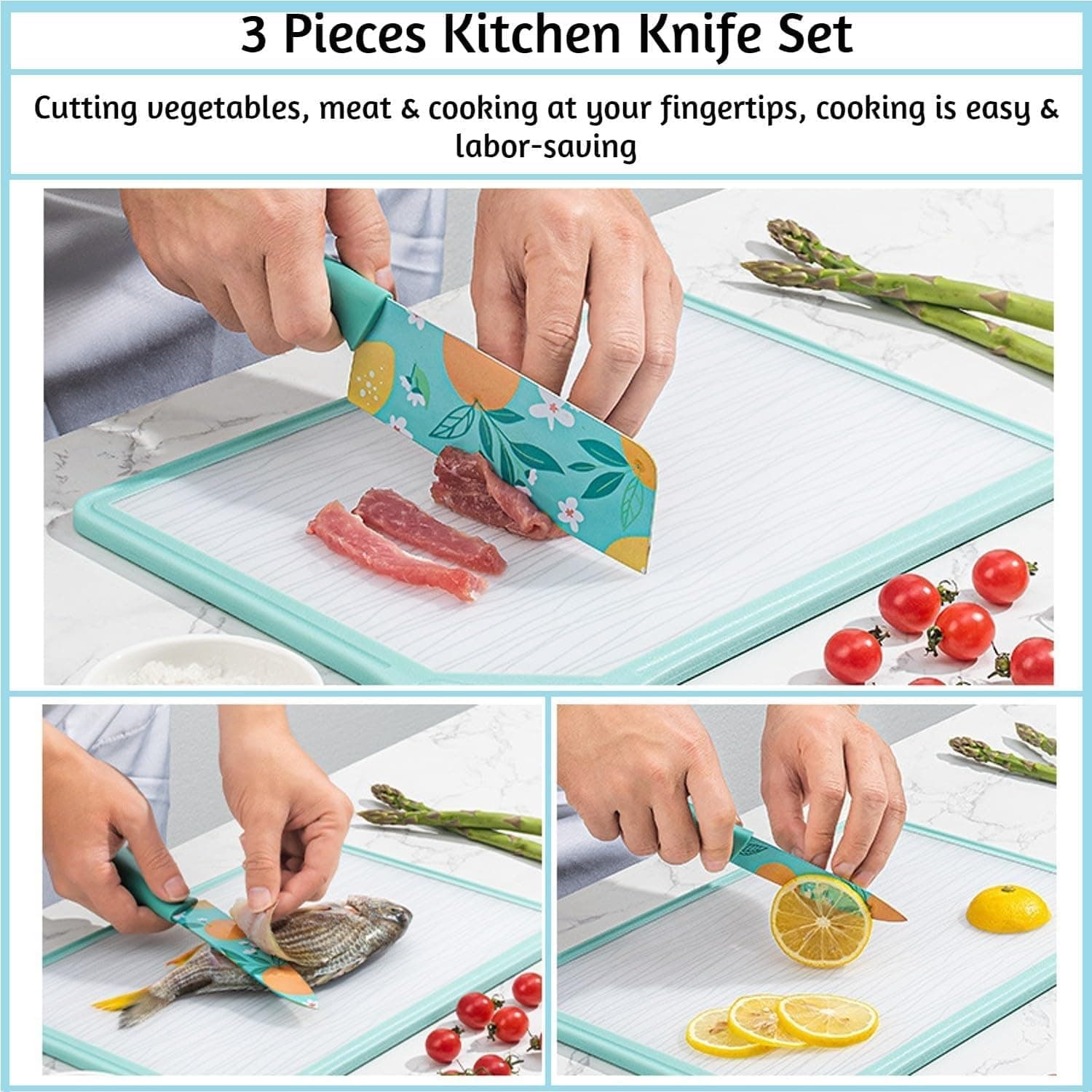 Printed Paring, Chef, Butcher Meat Knife set of 3 4