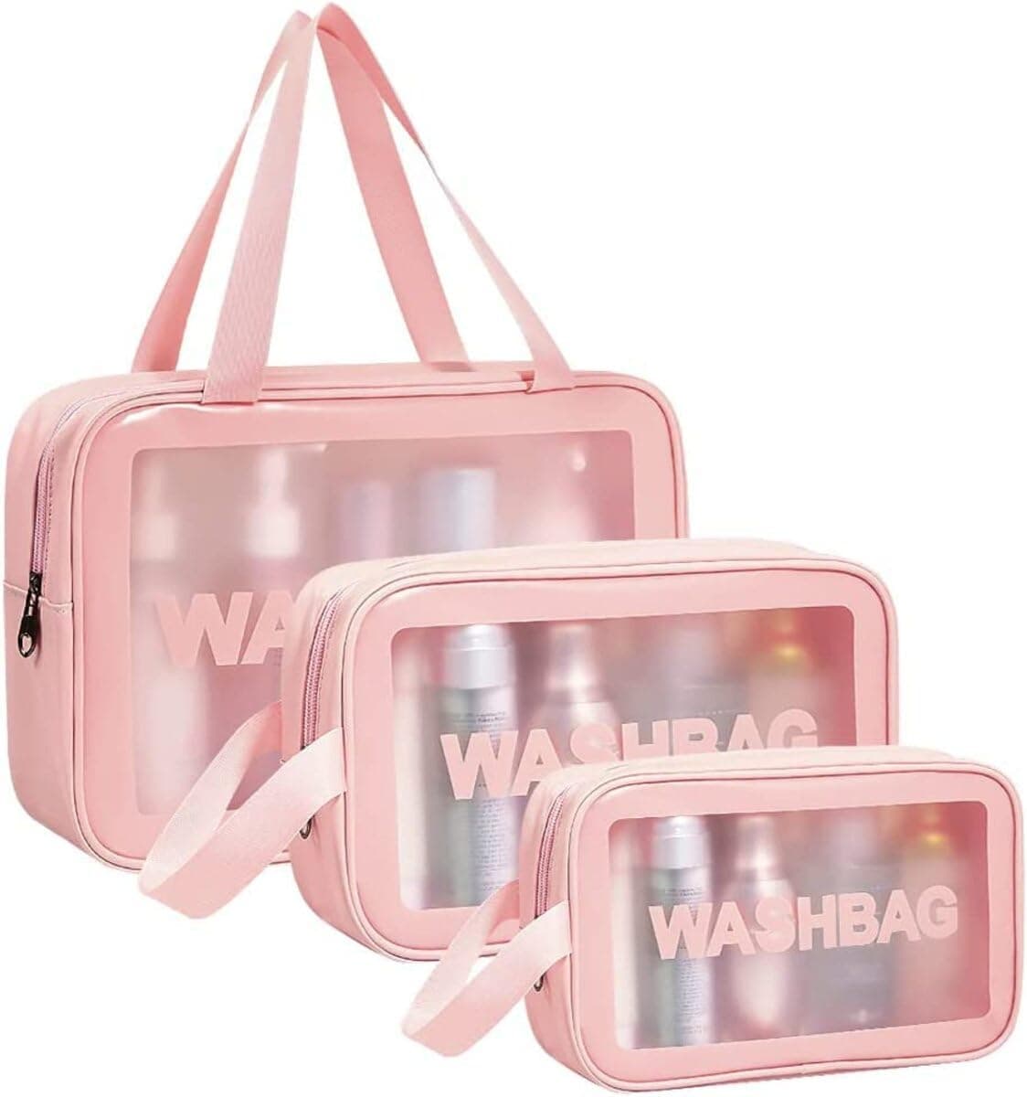 3 Pcs Transparent Travel Wash Bag Set (Pink, Blue,Black)