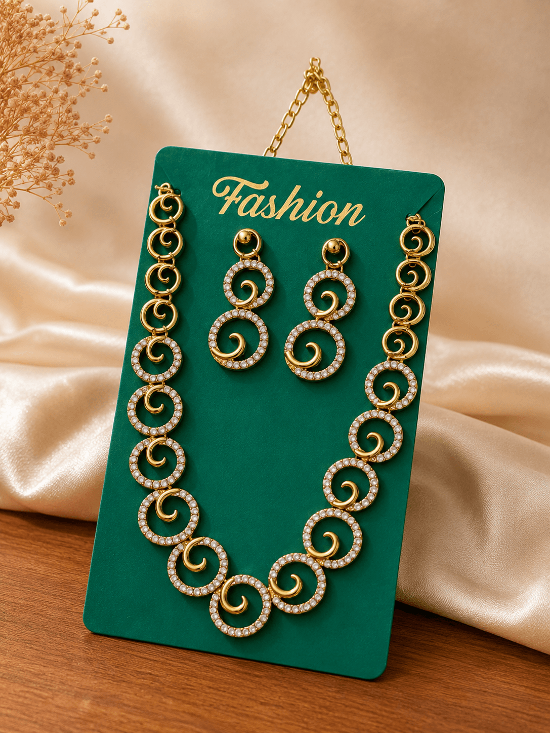 Gold-Tone Contemporary Spiral Necklace Set with Matching Earrings