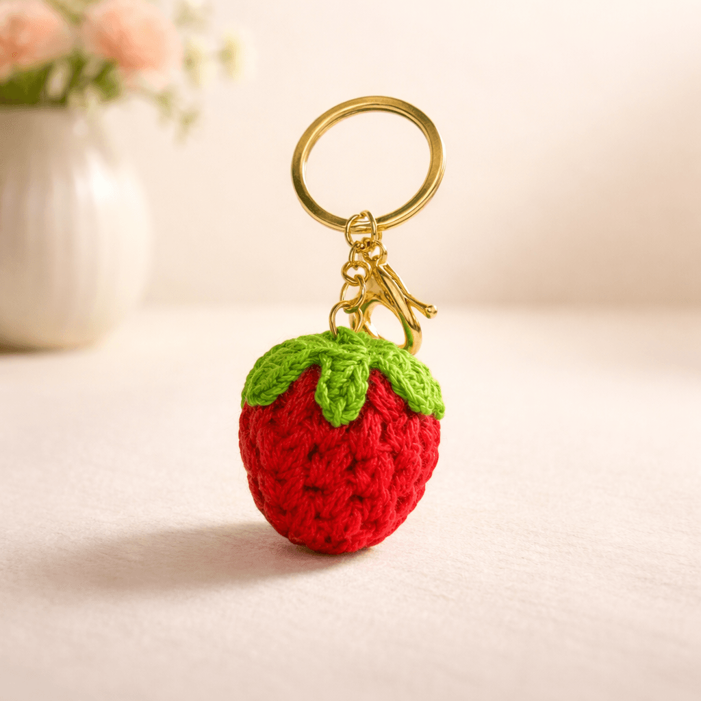Red Crochet Strawberry Keychain | Cute Handmade Gift