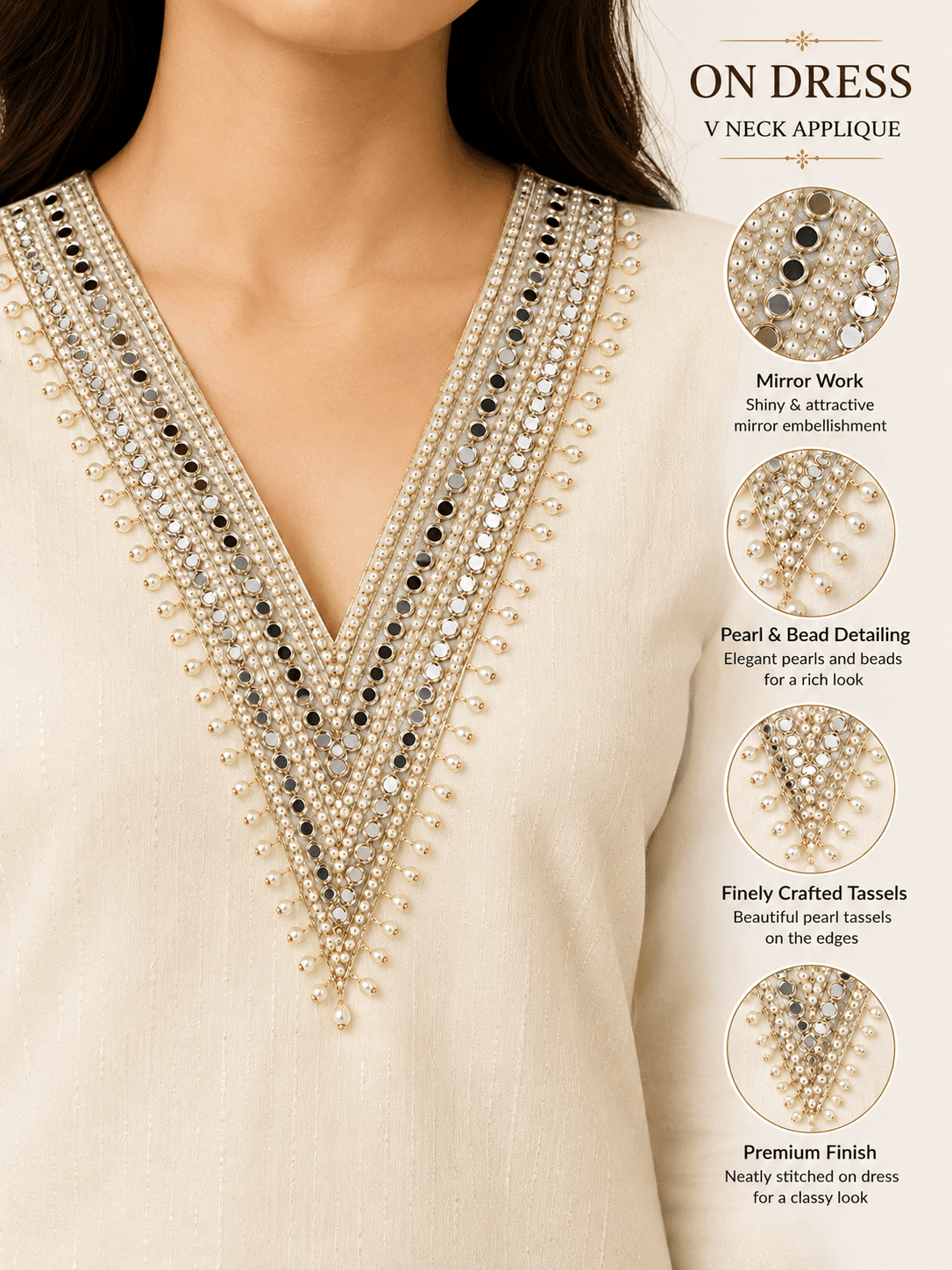 Pack of 10 V Neck Applique Patches for Kurti & Blouse | M