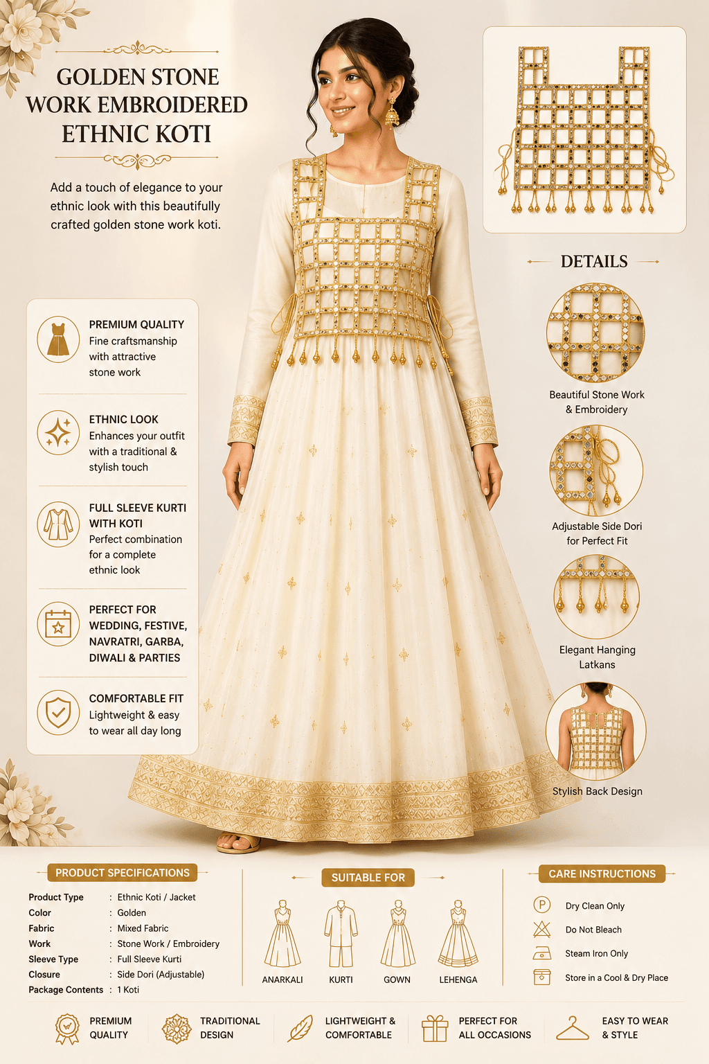mirror work koti for women