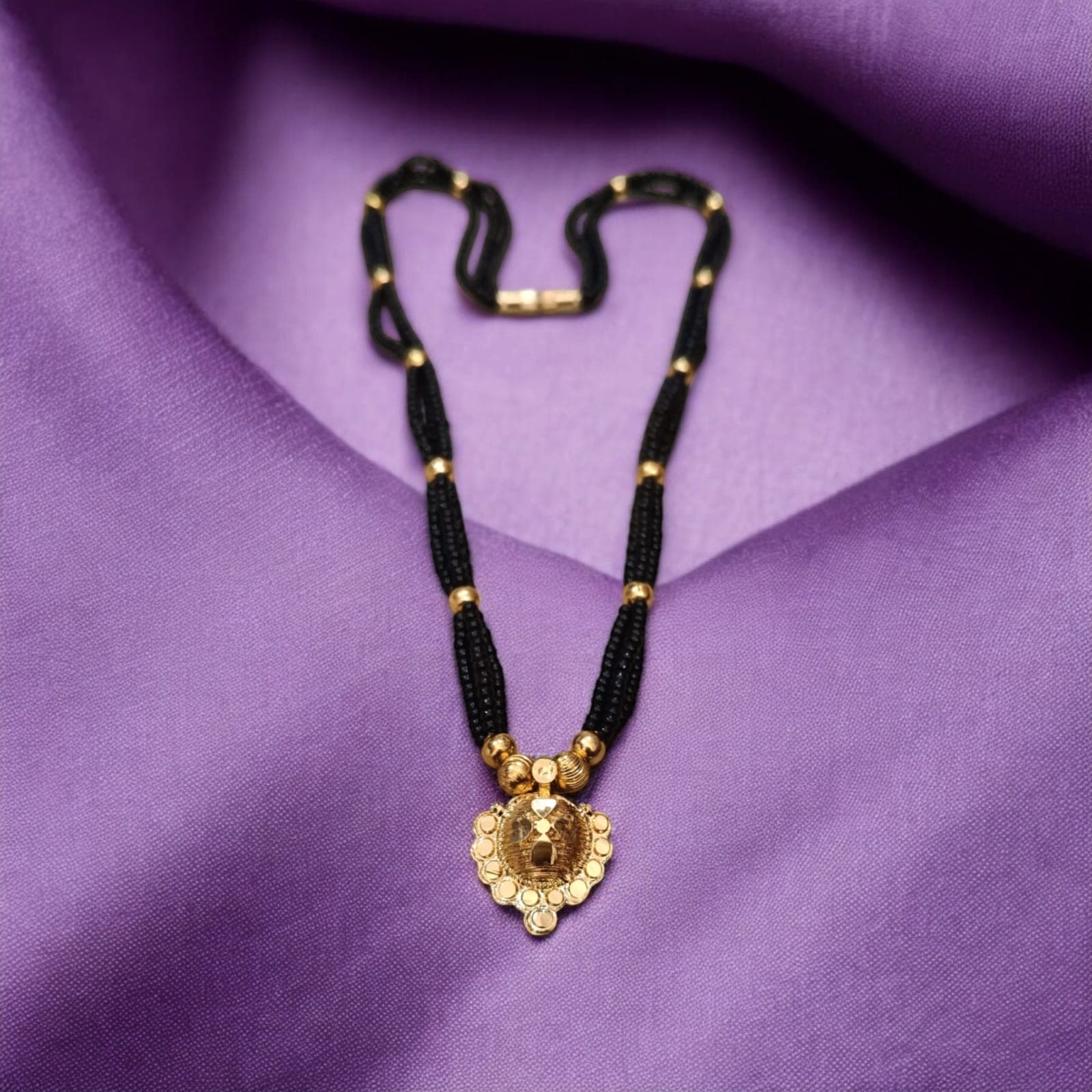 Premium Gold Plated Black Beaded Mangalsutra with Traditional Rou