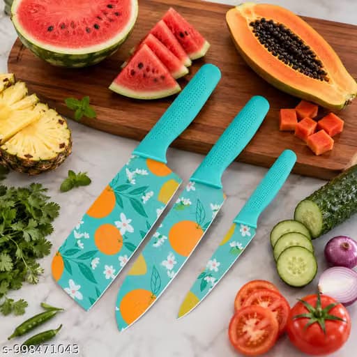 Floral Citrus Printed Kitchen Knife Set (3-Piece)