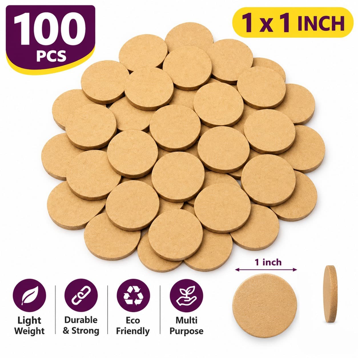 1 INCH Round MDF Boards for Painting, DIY Art & Craft 100 PCS