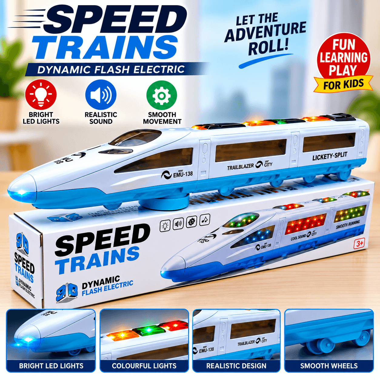 Kids Electric Toy Train with Colorful Flashing Lights, Music & Re