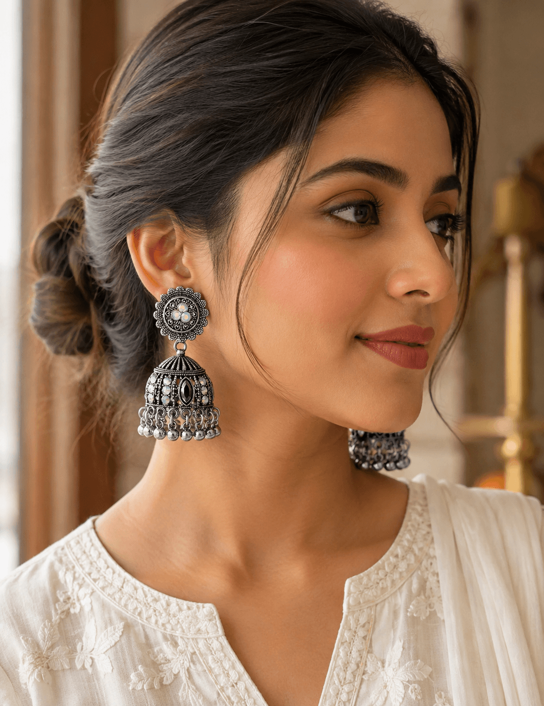 Traditional Oxidized Silver Jhumka Earrings for Women – Antique D